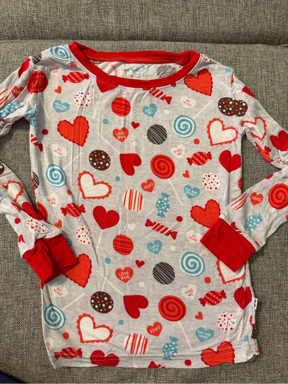 Little Sleepies Red/Gray Heart Candy Cuties Print Pajama Set Bamboo VGUC size 3T